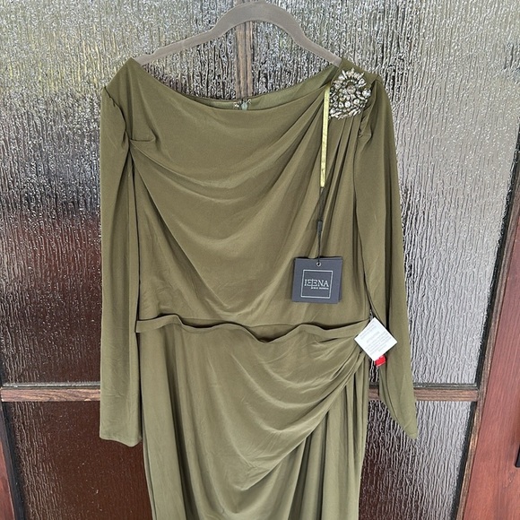 Mac Duggal 55695 Green Draped Long Sleeve Trumpet Gown Dress Olive size 12 - Picture 3 of 5